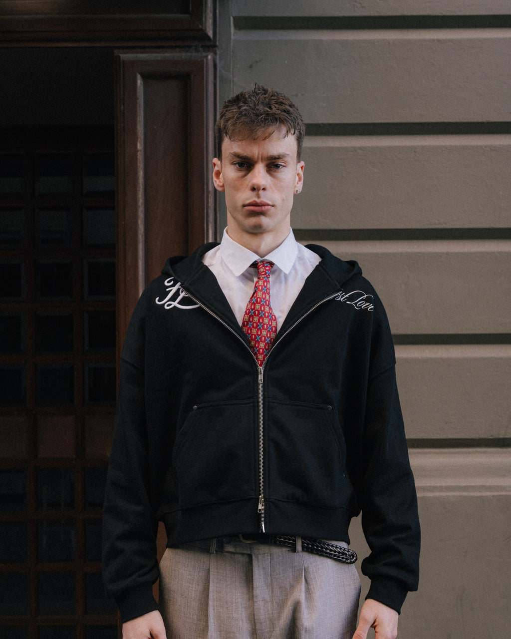 Black hoodie on body, front