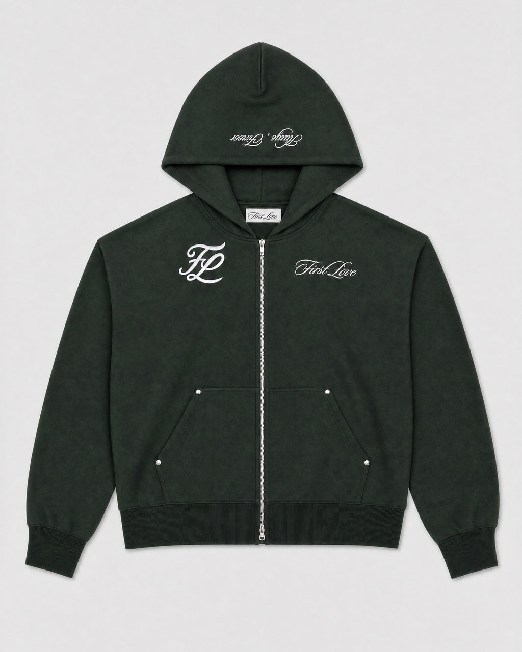 Green hoodie, front (colour render)