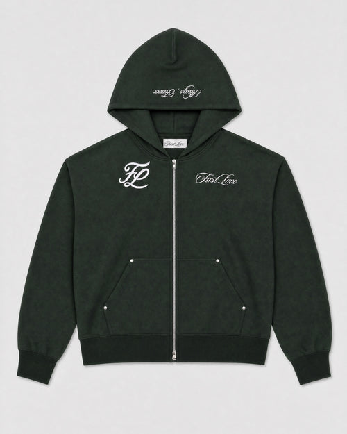 Green hoodie, front (colour render)